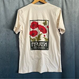 Flourish Fine Gardening 100% Cotton Graphic Tee Shirt Floral Poppy Garden Cream